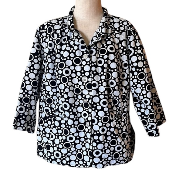 Susan Graver 2X Black White Abstract Polka Dots Button Jacket Blazer Pockets - Picture 1 of 8